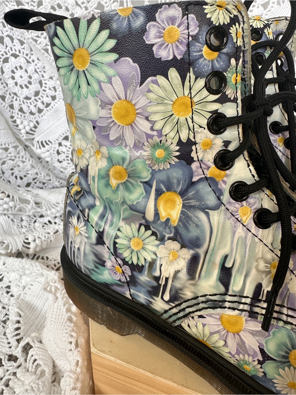 RARE COLLECTIBLE Dr. Martens 1460 Pascal Blue Slime Floral Paint Drip Boots Sz6 - Picture 11 of 16